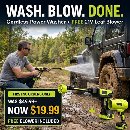 21V Cordless Power Washer + FREE Leaf Blower – 6-in-1 Clean & Dry Kit