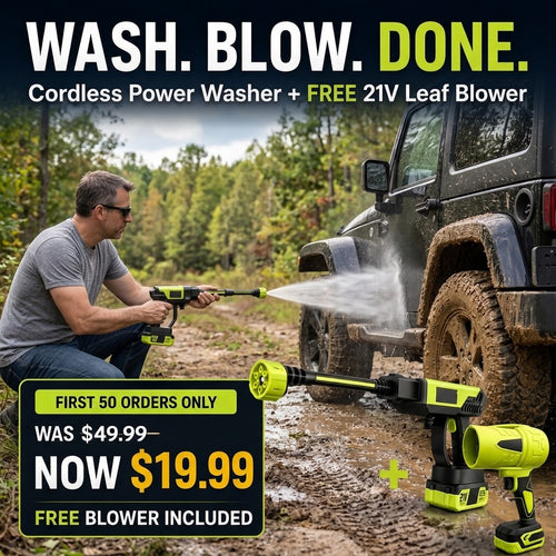 21V Cordless Power Washer + FREE Leaf Blower – 6-in-1 Clean & Dry Kit