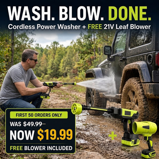 21V Cordless Power Washer + FREE Leaf Blower – 6-in-1 Clean & Dry Kit